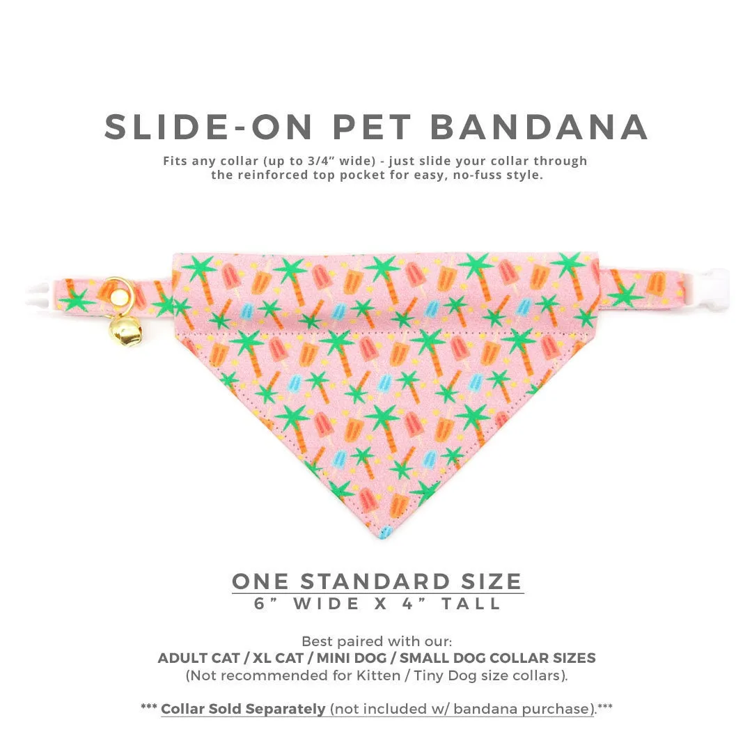 Popsicle Cat Bandana - "Palms & Popsicles - Pink" - Palm Tree Tropical Bandana for Cat   Small Dog / Summer, Ice Cream / Slide-On Over the Collar Bandana