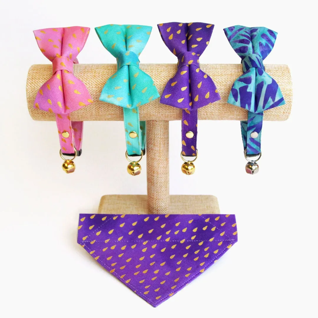 Purple Cat Bandana - "Splash - Purple Rain" - Raindrops Bandana for Cat   Small Dog / Storm Cloud, Emo Bandana / Slide-On Over the Collar Bandana