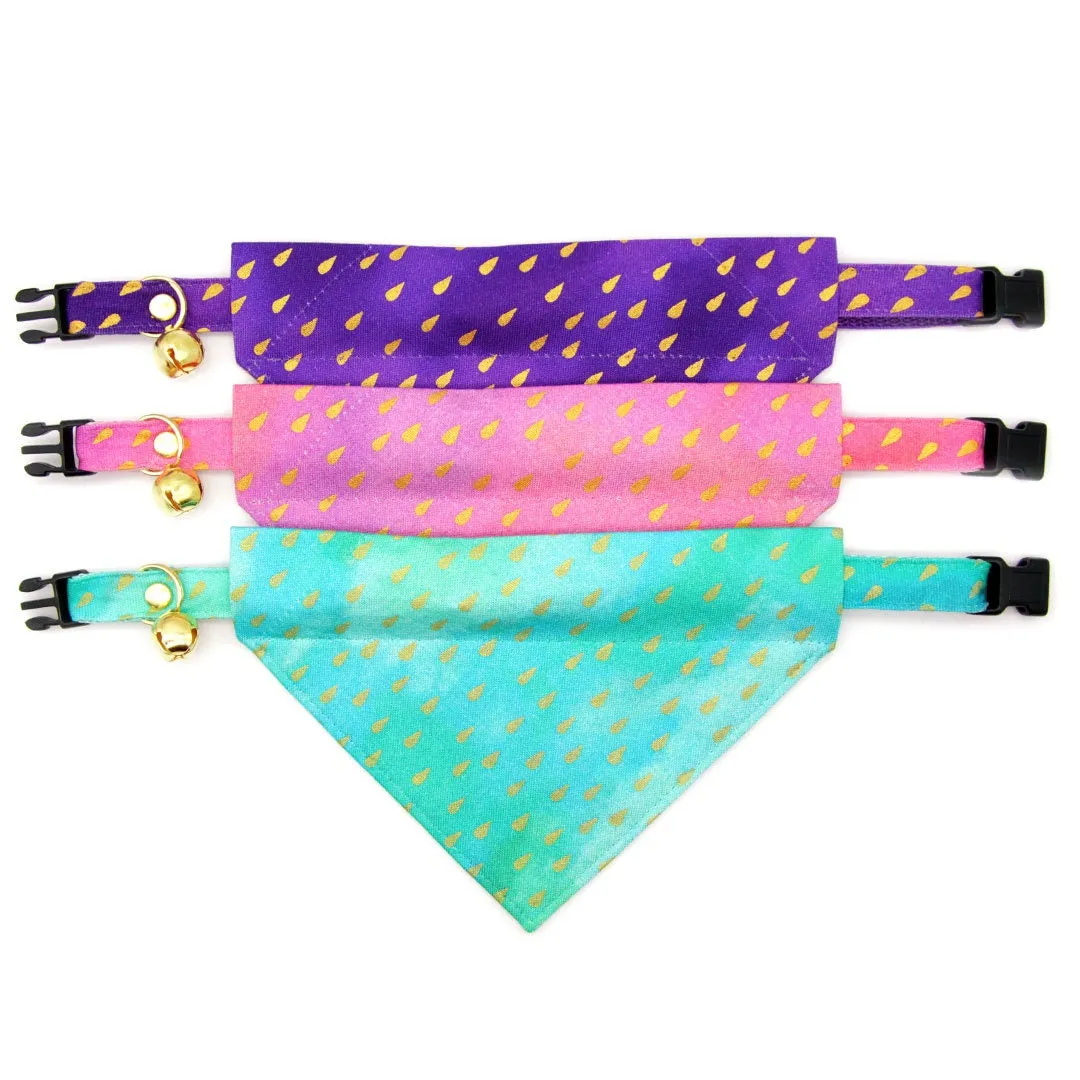 Purple Cat Bandana - "Splash - Purple Rain" - Raindrops Bandana for Cat   Small Dog / Storm Cloud, Emo Bandana / Slide-On Over the Collar Bandana