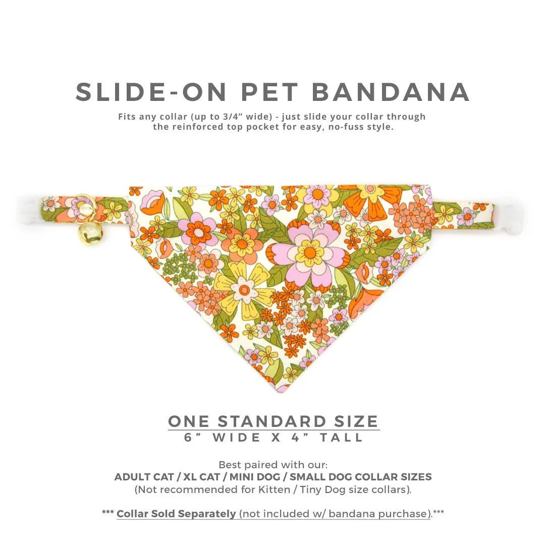 Retro Cat Bandana - "Groovy Garden" - Yellow 60s Floral Bandana for Cat   Small Dog / Fall, Spring, Summer / Slide-On Over the Collar Bandana