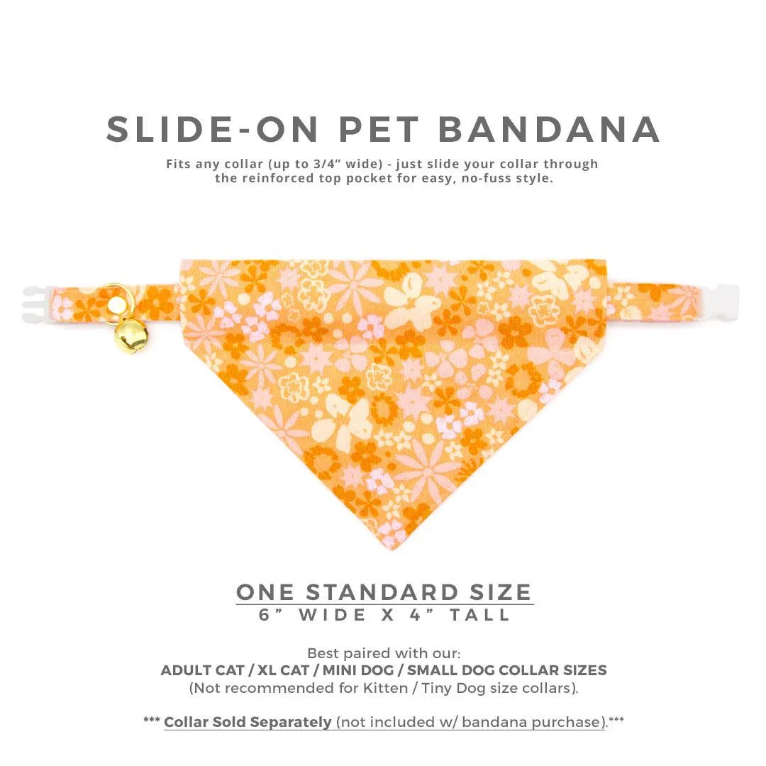 Retro Cat Bandana - "Peachy Keen" - Pink Orange 60s Floral Bandana for Cat   Small Dog / Slide-On Over the Collar Bandana