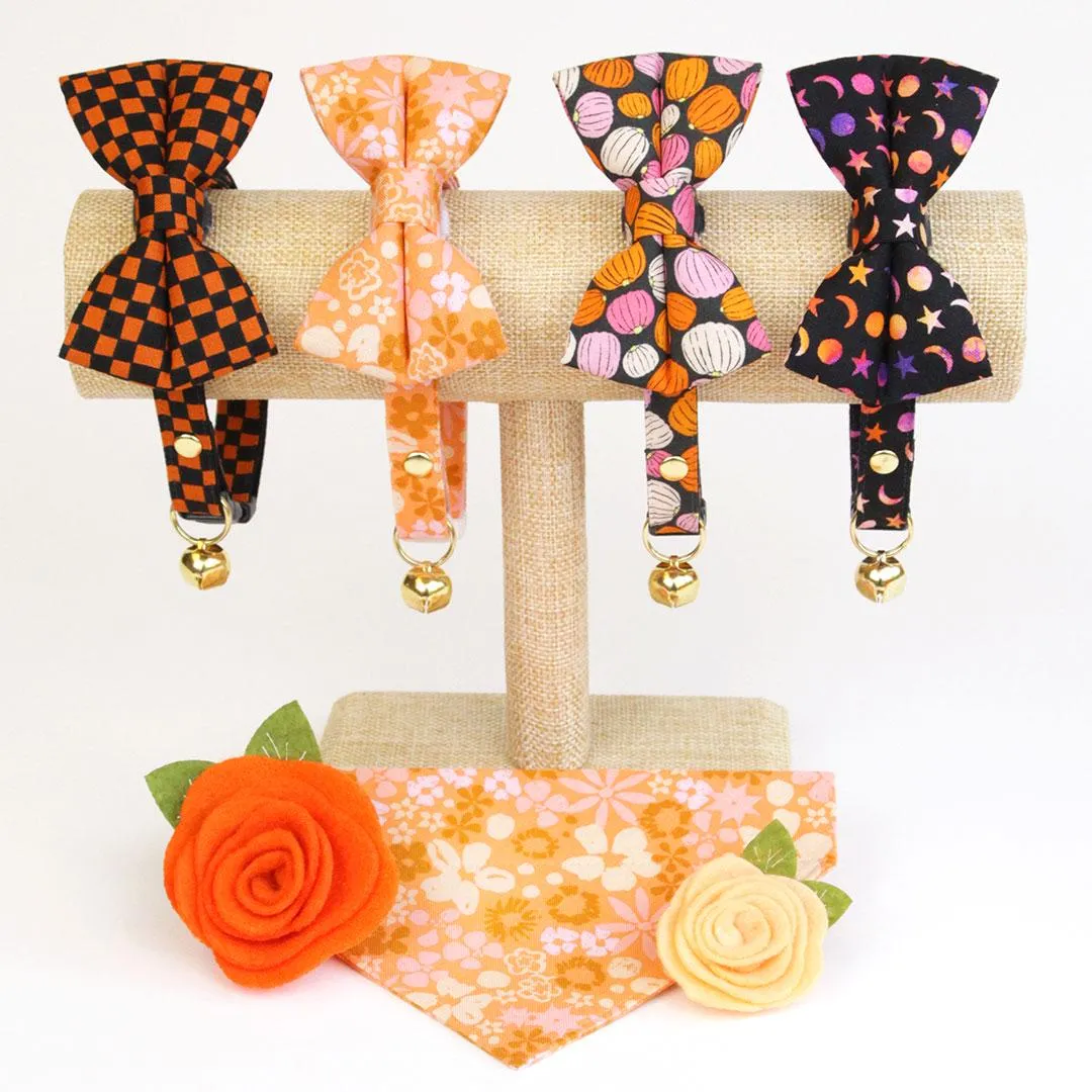 Retro Cat Bandana - "Peachy Keen" - Pink Orange 60s Floral Bandana for Cat   Small Dog / Slide-On Over the Collar Bandana