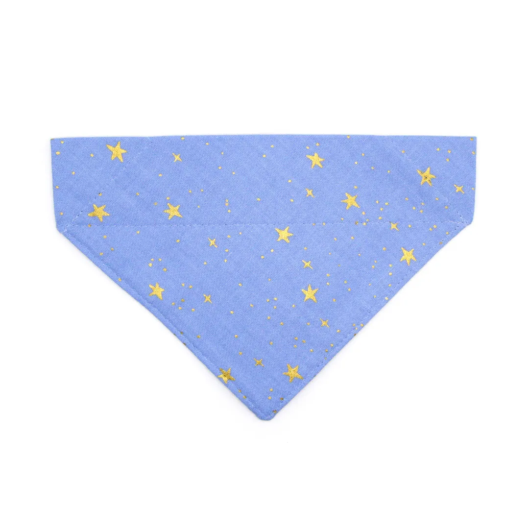 Rifle Paper Co® Pet Bandana - "Dusk" - Periwinkle Blue w /  Gold Stars Bandana for Cat   Small Dog / Slide-on Bandana / Over-the-Collar (One Size)