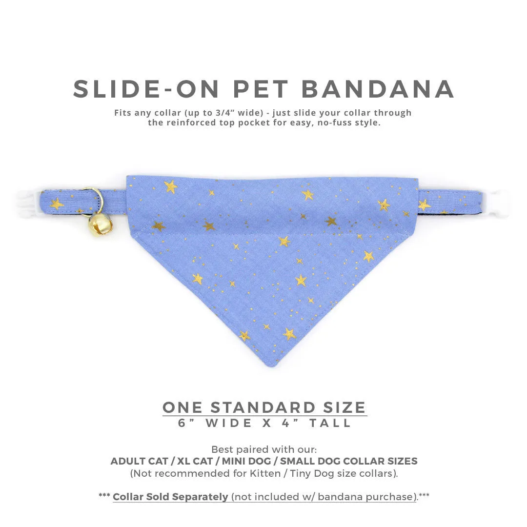 Rifle Paper Co® Pet Bandana - "Dusk" - Periwinkle Blue w /  Gold Stars Bandana for Cat   Small Dog / Slide-on Bandana / Over-the-Collar (One Size)