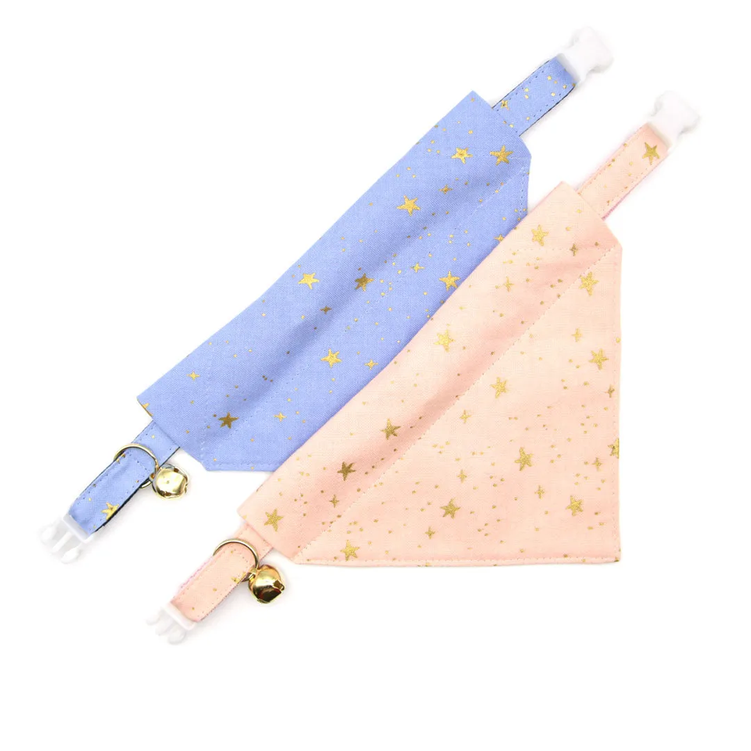 Rifle Paper Co® Pet Bandana - "Dusk" - Periwinkle Blue w /  Gold Stars Bandana for Cat   Small Dog / Slide-on Bandana / Over-the-Collar (One Size)