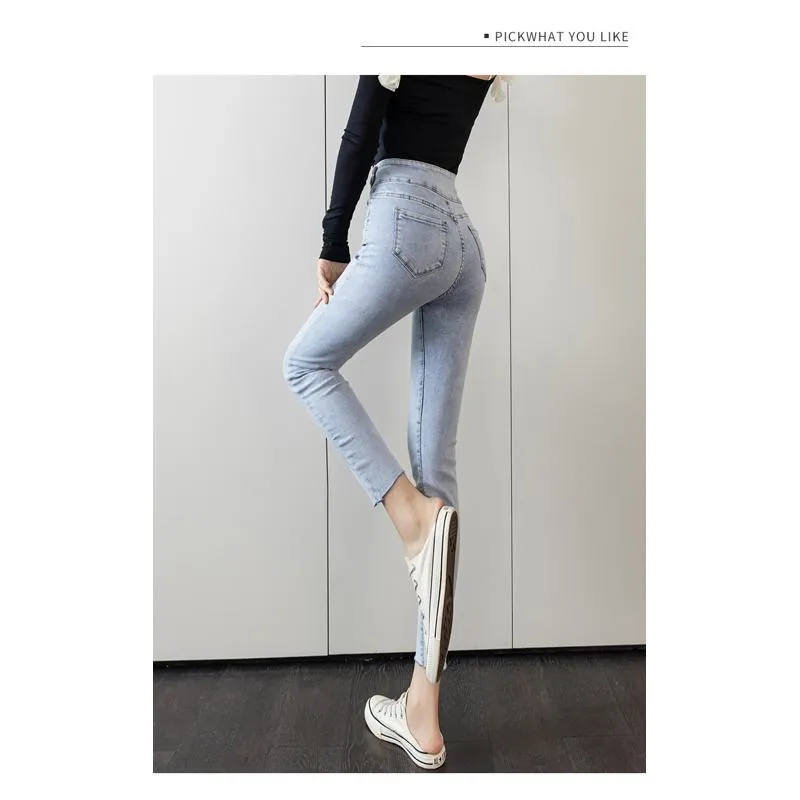 Slimming High-Waisted Black Elasticity Pencil Slim-Fit Jeans