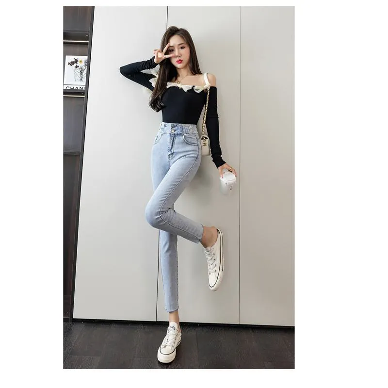 Slimming High-Waisted Black Elasticity Pencil Slim-Fit Jeans