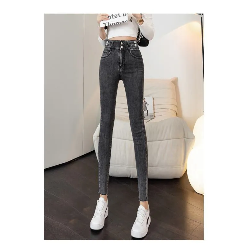 Slimming High-Waisted Black Elasticity Pencil Slim-Fit Jeans