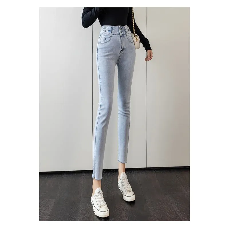 Slimming High-Waisted Black Elasticity Pencil Slim-Fit Jeans