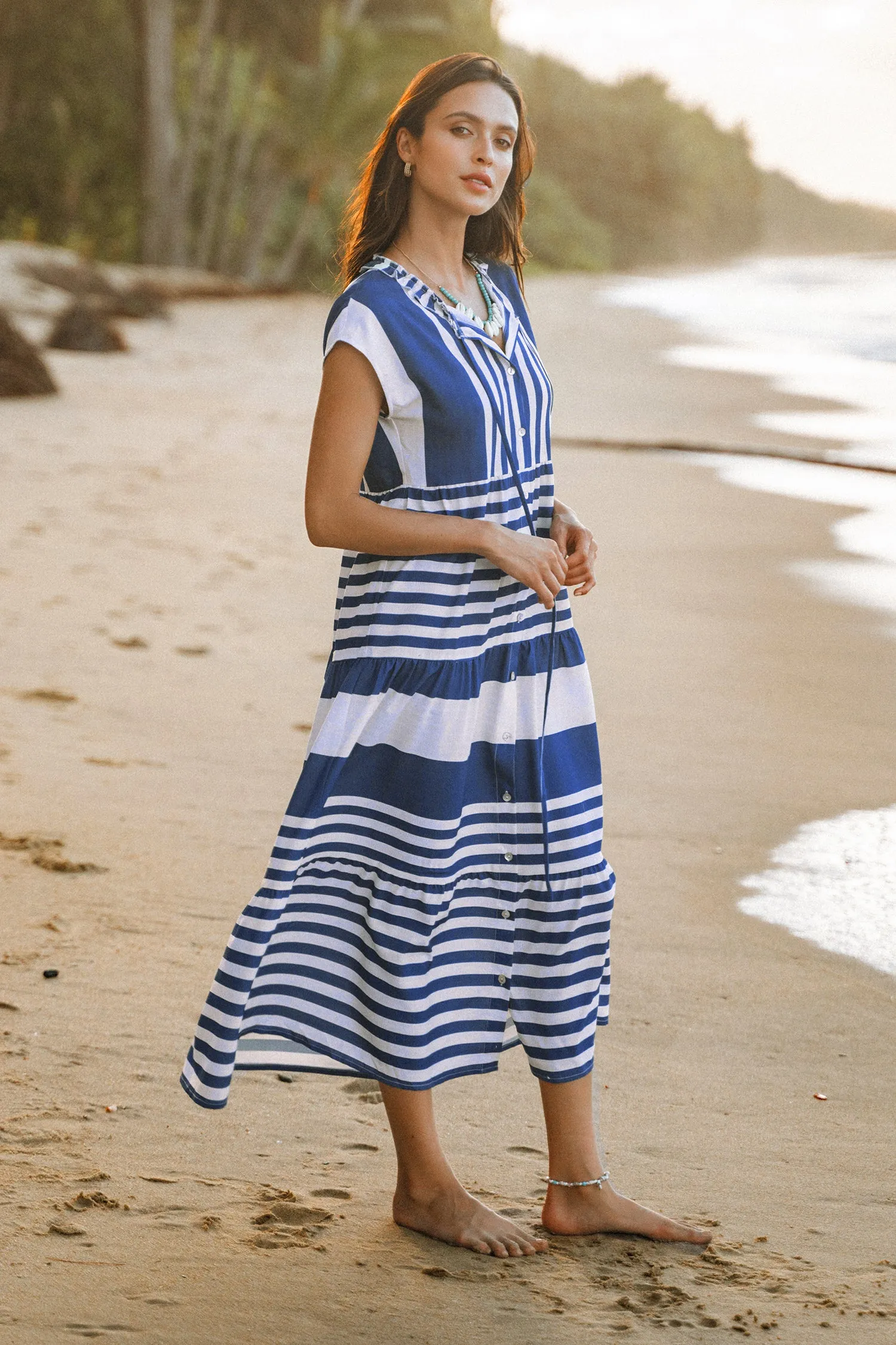 Striped Ruffled Tie Strap Dress