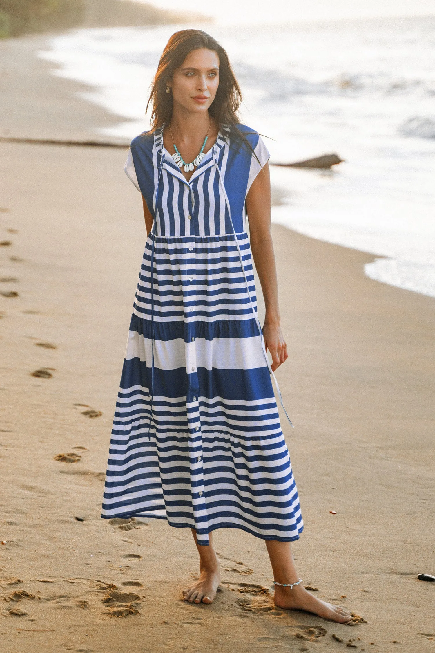Striped Ruffled Tie Strap Dress