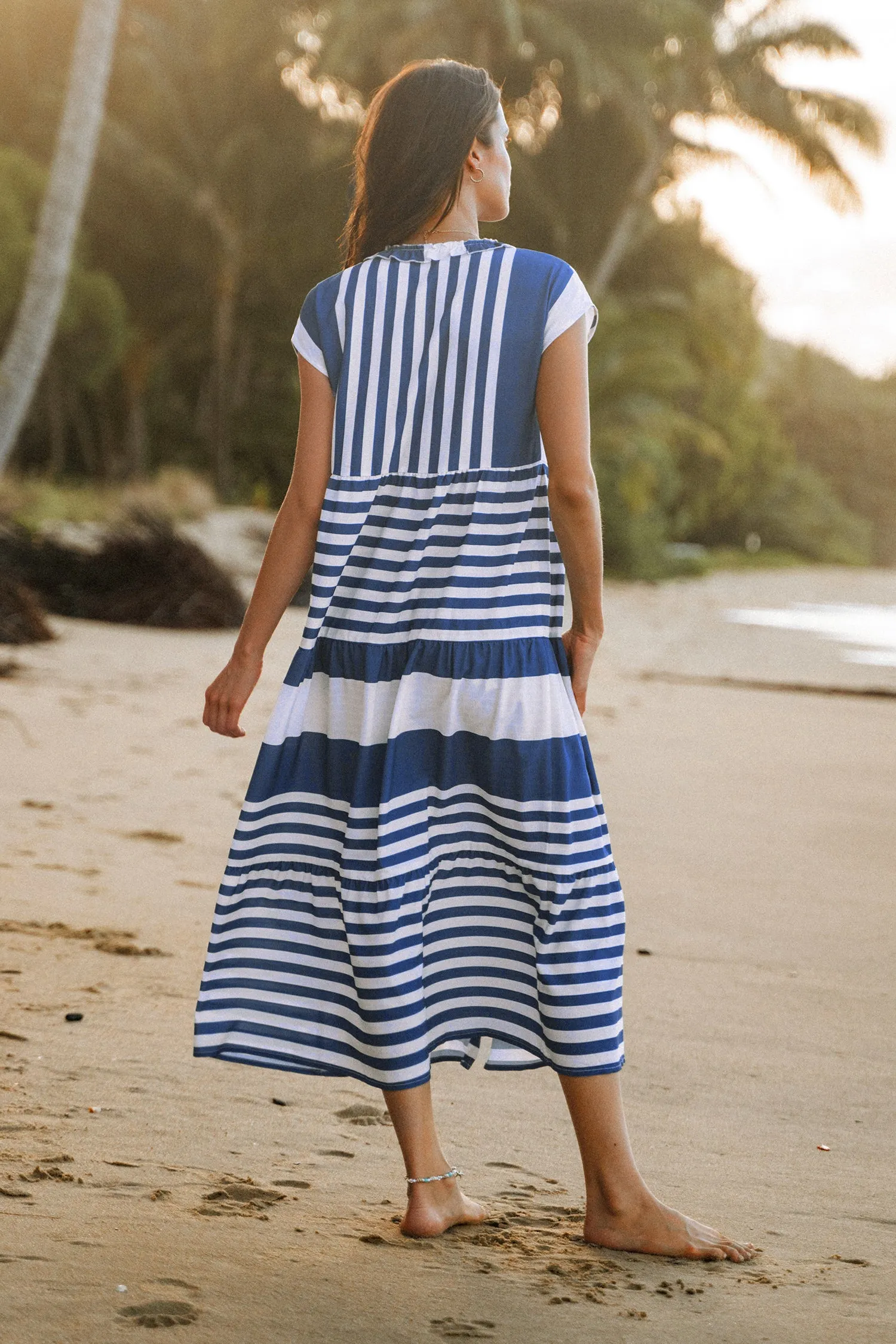 Striped Ruffled Tie Strap Dress