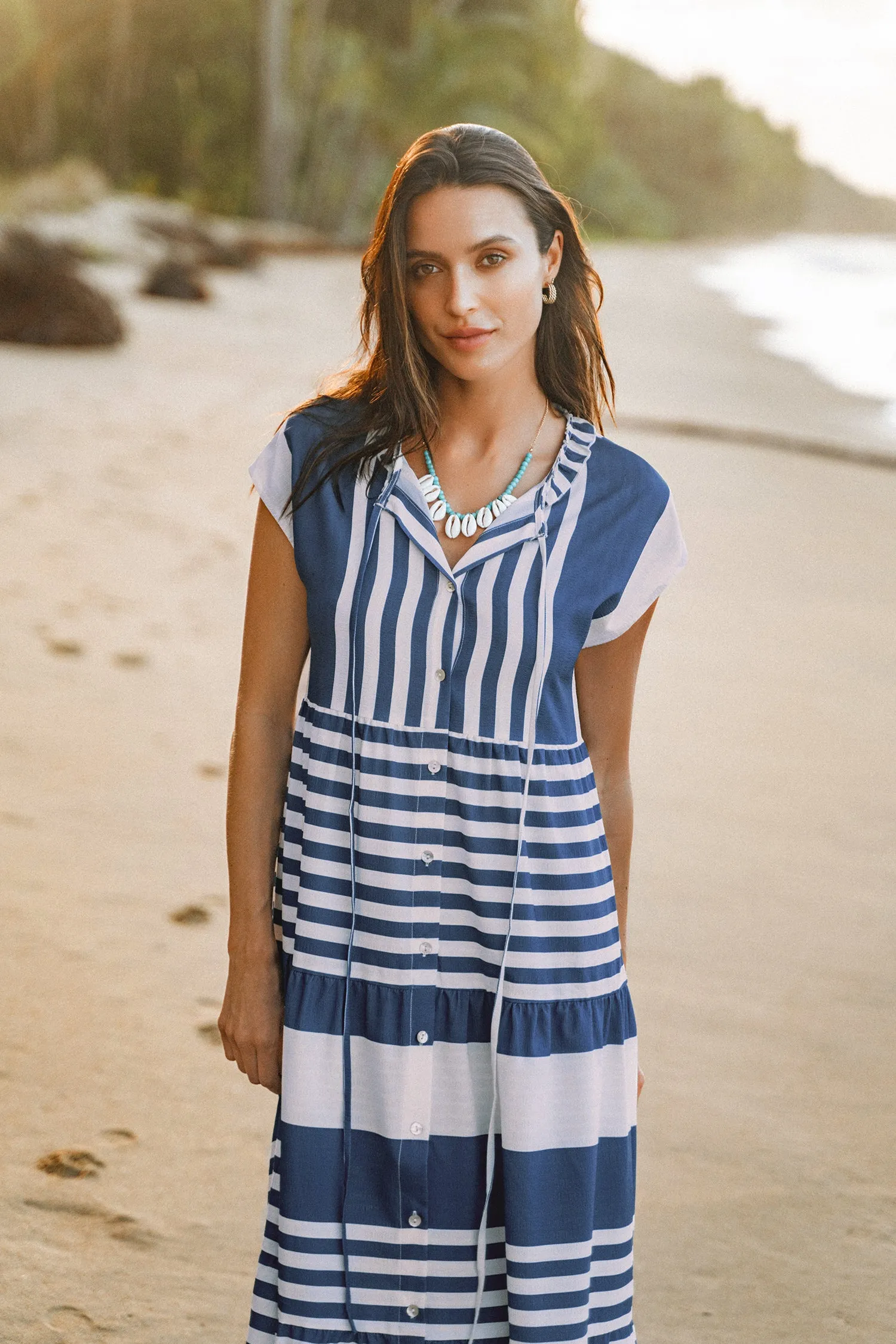 Striped Ruffled Tie Strap Dress