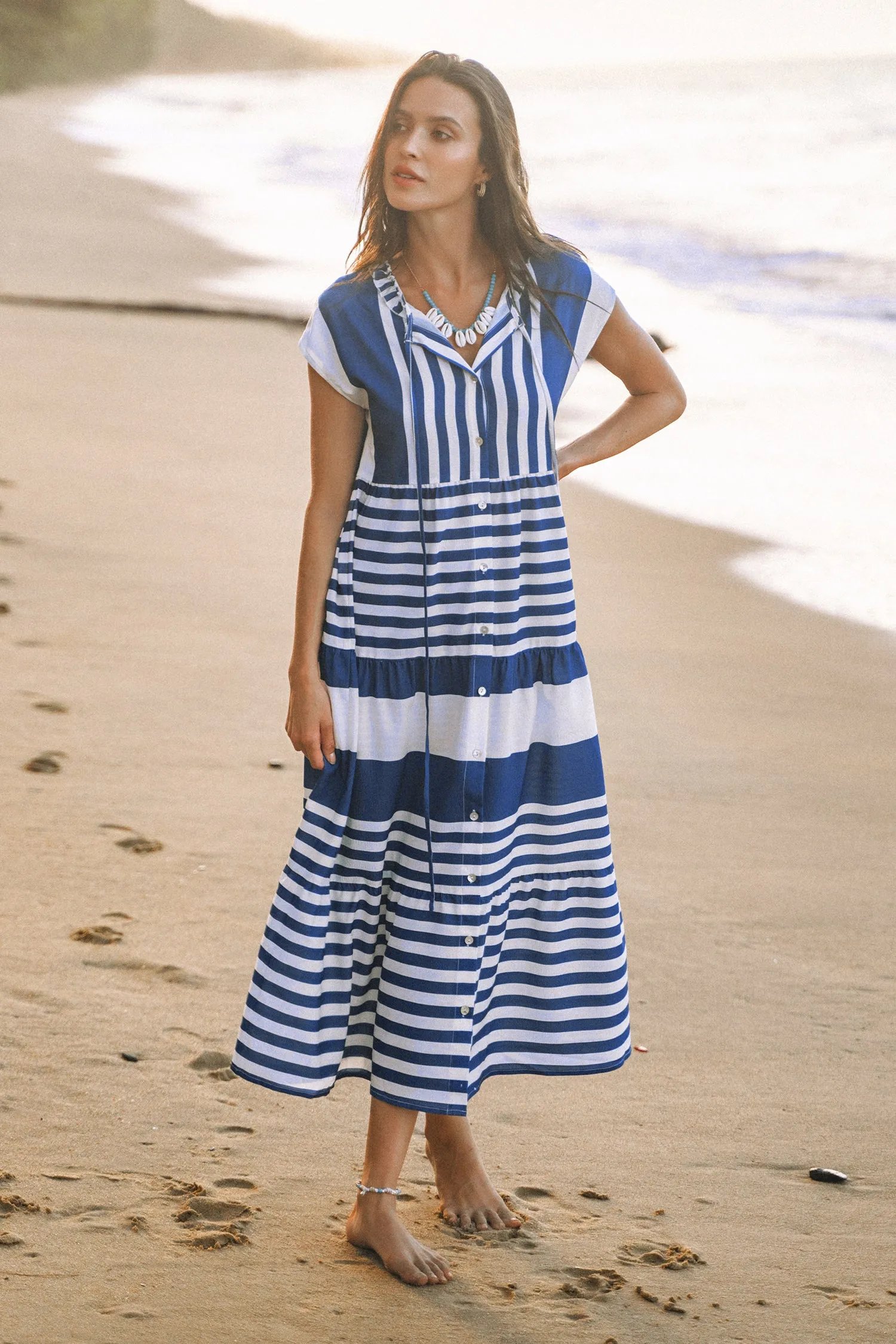 Striped Ruffled Tie Strap Dress
