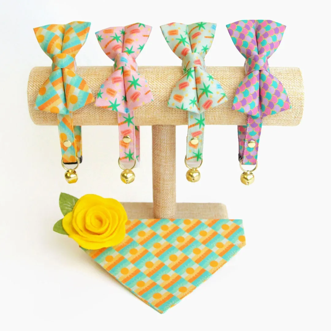 Sun Cat Bandana - "Sunrise" - Boho Retro Sunset Yellow Bandana for Cat   Small Dog / California, Desert, Summer Cat Bandana / Slide-On Over the Collar Bandana