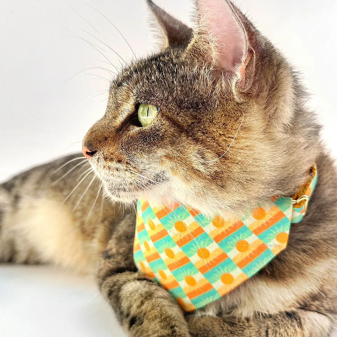 Sun Cat Bandana - "Sunrise" - Boho Retro Sunset Yellow Bandana for Cat   Small Dog / California, Desert, Summer Cat Bandana / Slide-On Over the Collar Bandana