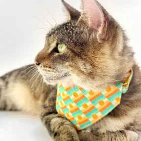 Sun Cat Bandana - "Sunrise" - Boho Retro Sunset Yellow Bandana for Cat   Small Dog / California, Desert, Summer Cat Bandana / Slide-On Over the Collar Bandana