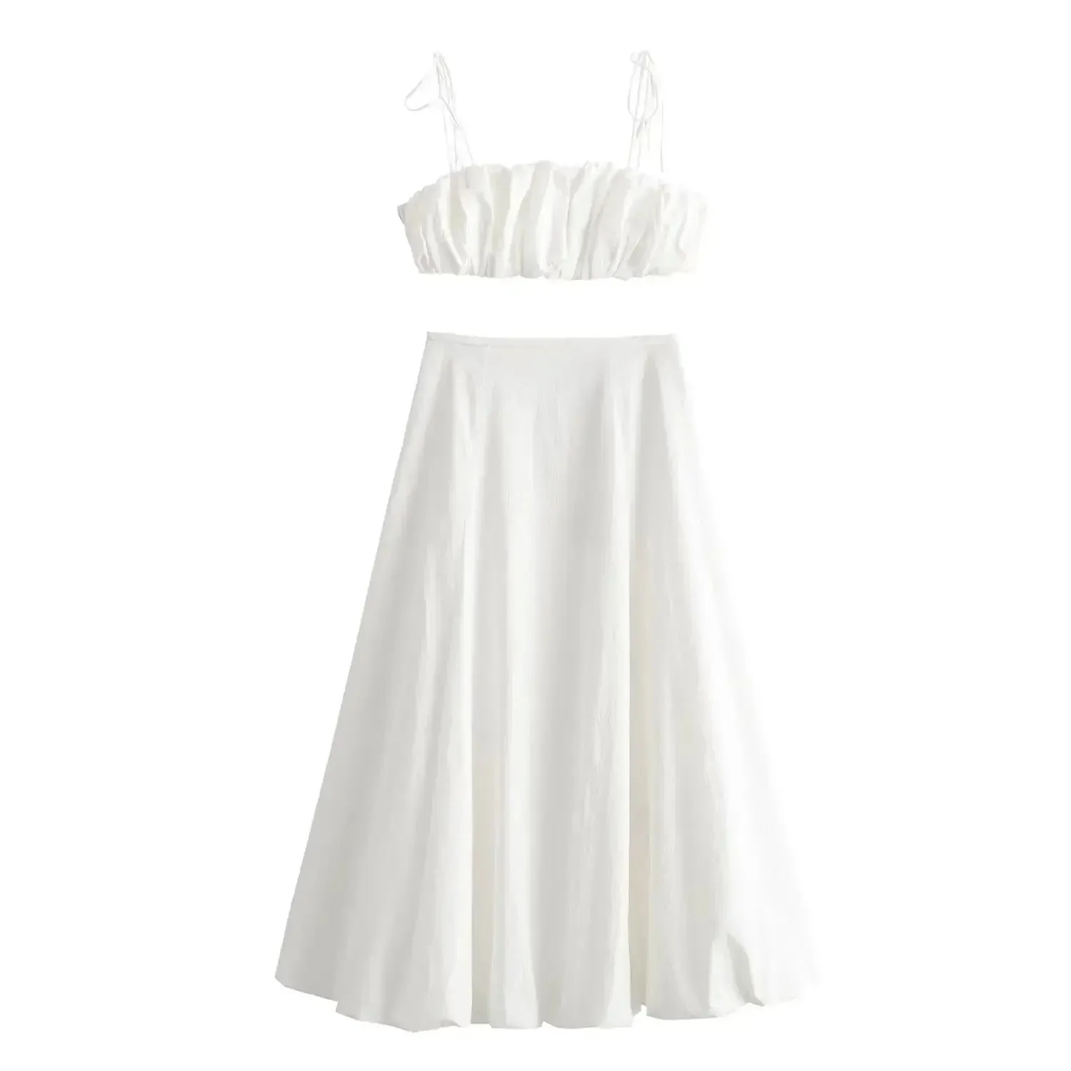 TAVIMART -  Women Sexy White Skirts 2 Pcs Sets Chic Pleated Lace Up Sling Short Tops A-line Long Skirt Suit 2024 Summer High Street Outfit