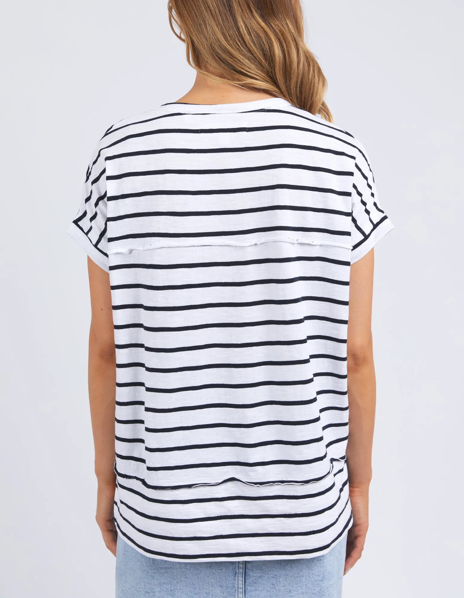 Throw On Short Sleeve Stipe Tee - White - Foxwood