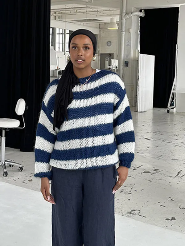 Trendy Slouchy Striped Jumper Casual Sweater