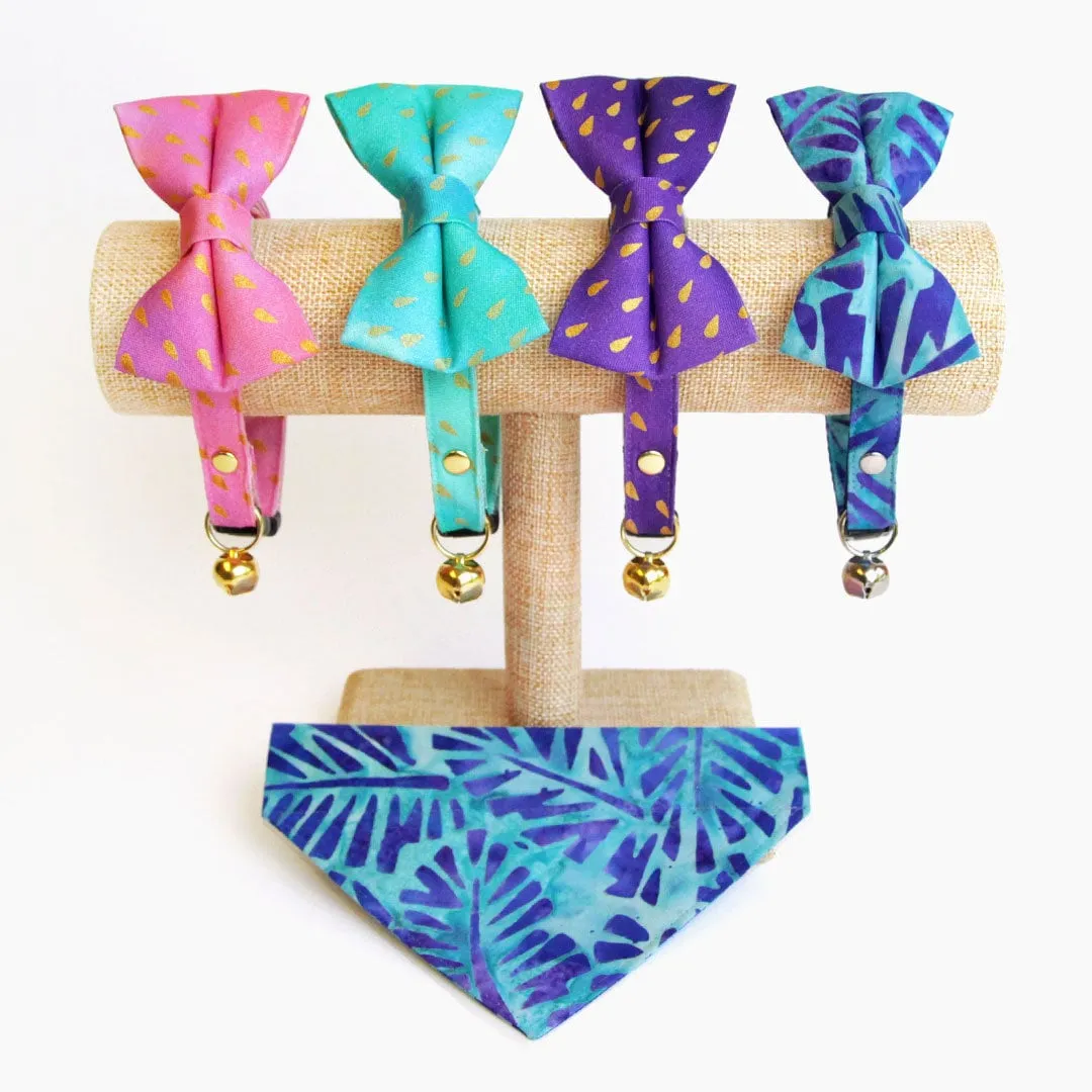 Tropical Cat Bandana - "Blue Lagoon" - Blue Bandana for Cat   Small Dog / Boy Cat, Beach, Ocean, Tiki, Summer, Hawaiian / Slide-On Over the Collar Bandana