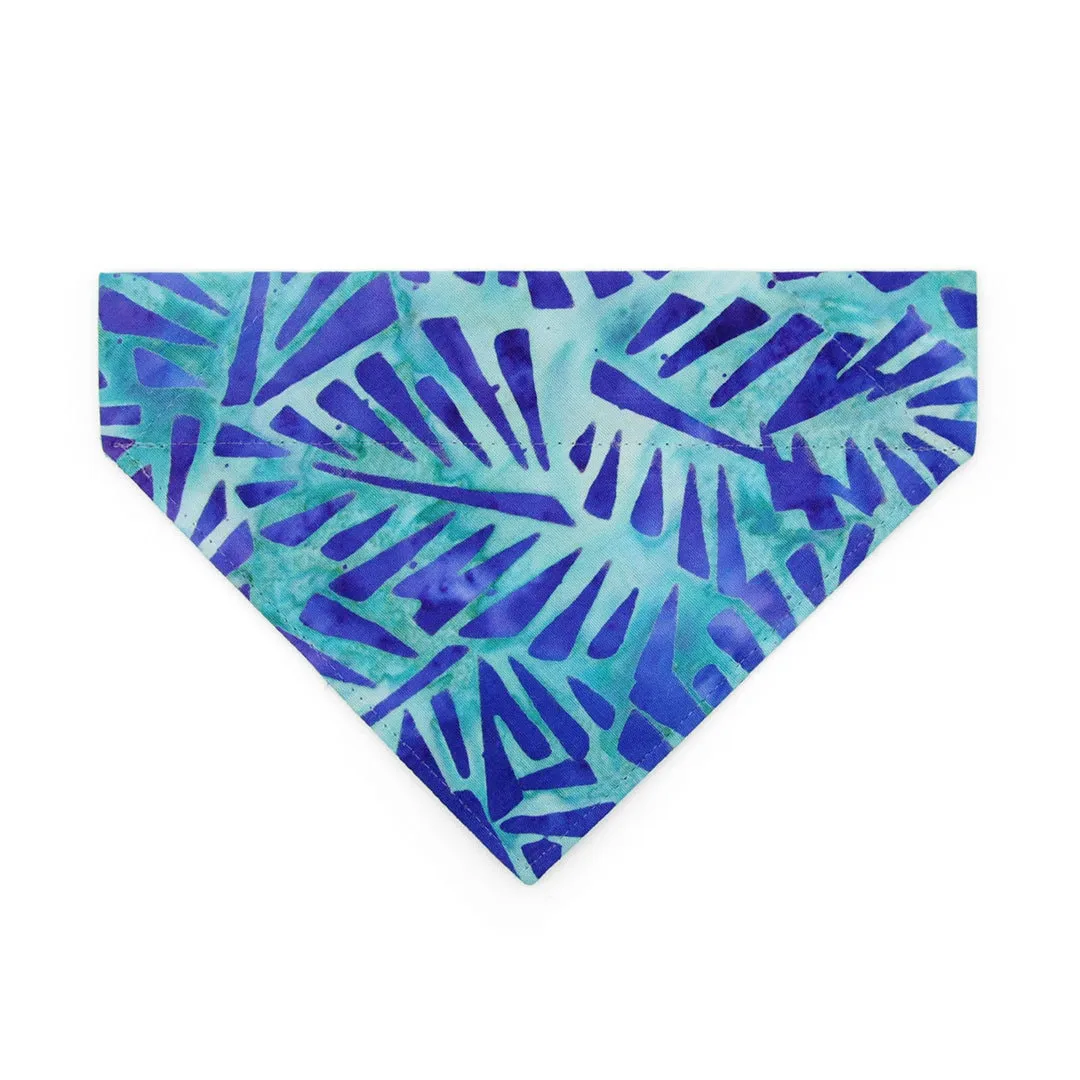 Tropical Cat Bandana - "Blue Lagoon" - Blue Bandana for Cat   Small Dog / Boy Cat, Beach, Ocean, Tiki, Summer, Hawaiian / Slide-On Over the Collar Bandana