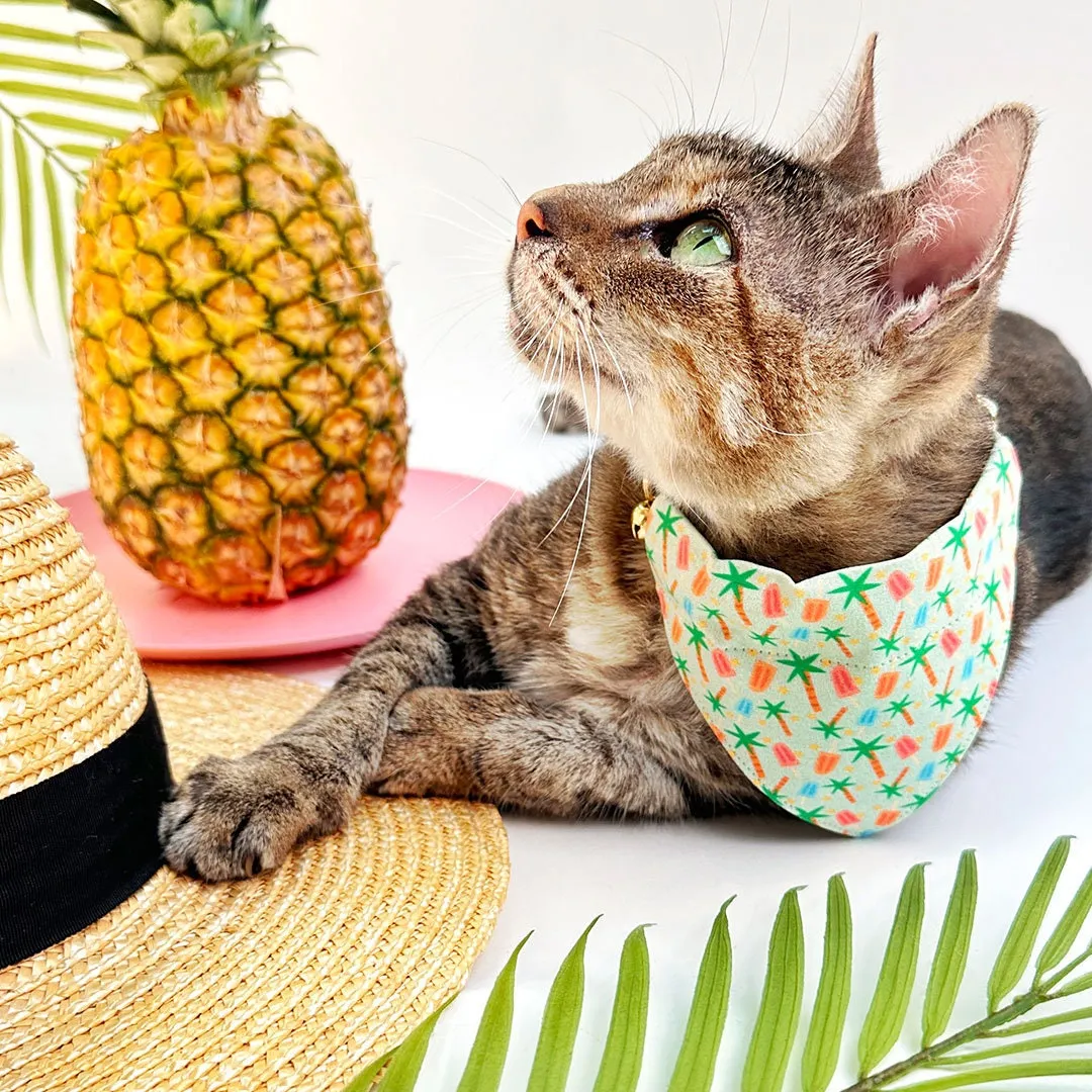 Tropical Cat Bandana - "Palms & Popsicles - Green" - Popsicle Palm Tree Bandana for Cat   Small Dog / Summer, Ice Cream / Slide-On Over the Collar Bandana