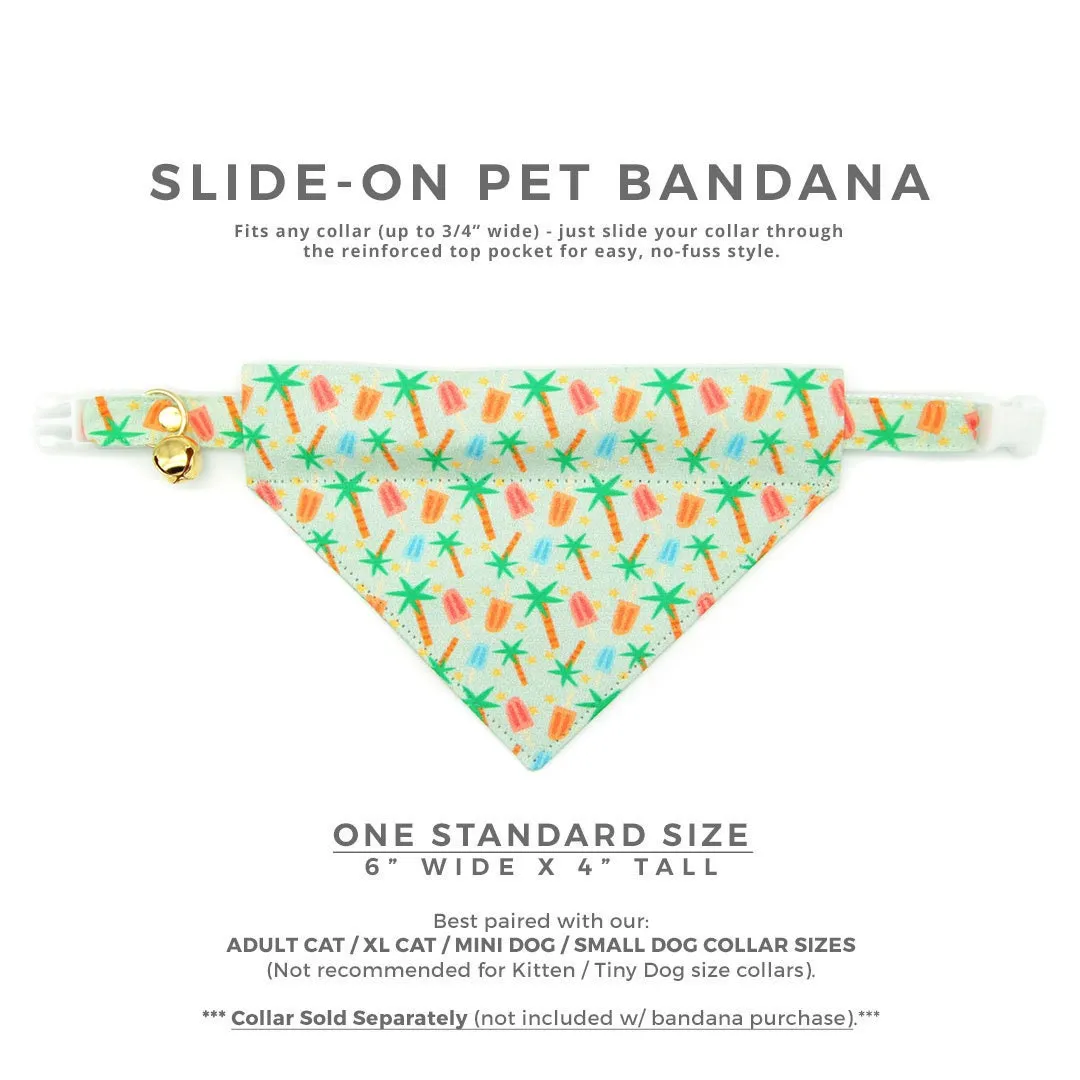 Tropical Cat Bandana - "Palms & Popsicles - Green" - Popsicle Palm Tree Bandana for Cat   Small Dog / Summer, Ice Cream / Slide-On Over the Collar Bandana