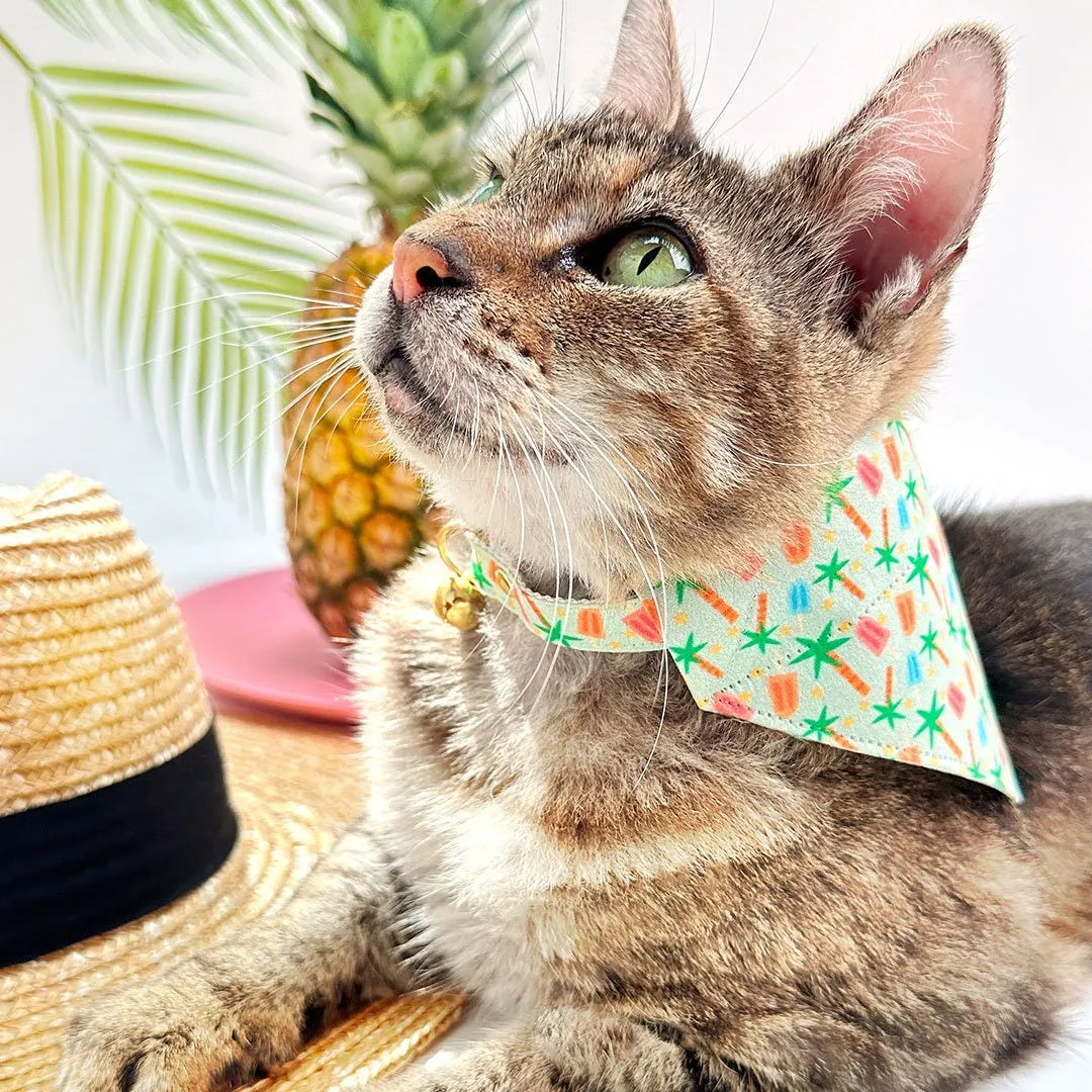 Tropical Cat Bandana - "Palms & Popsicles - Green" - Popsicle Palm Tree Bandana for Cat   Small Dog / Summer, Ice Cream / Slide-On Over the Collar Bandana