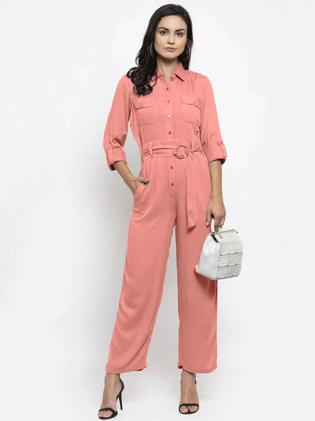 Women Peach Solid Jumpsuit