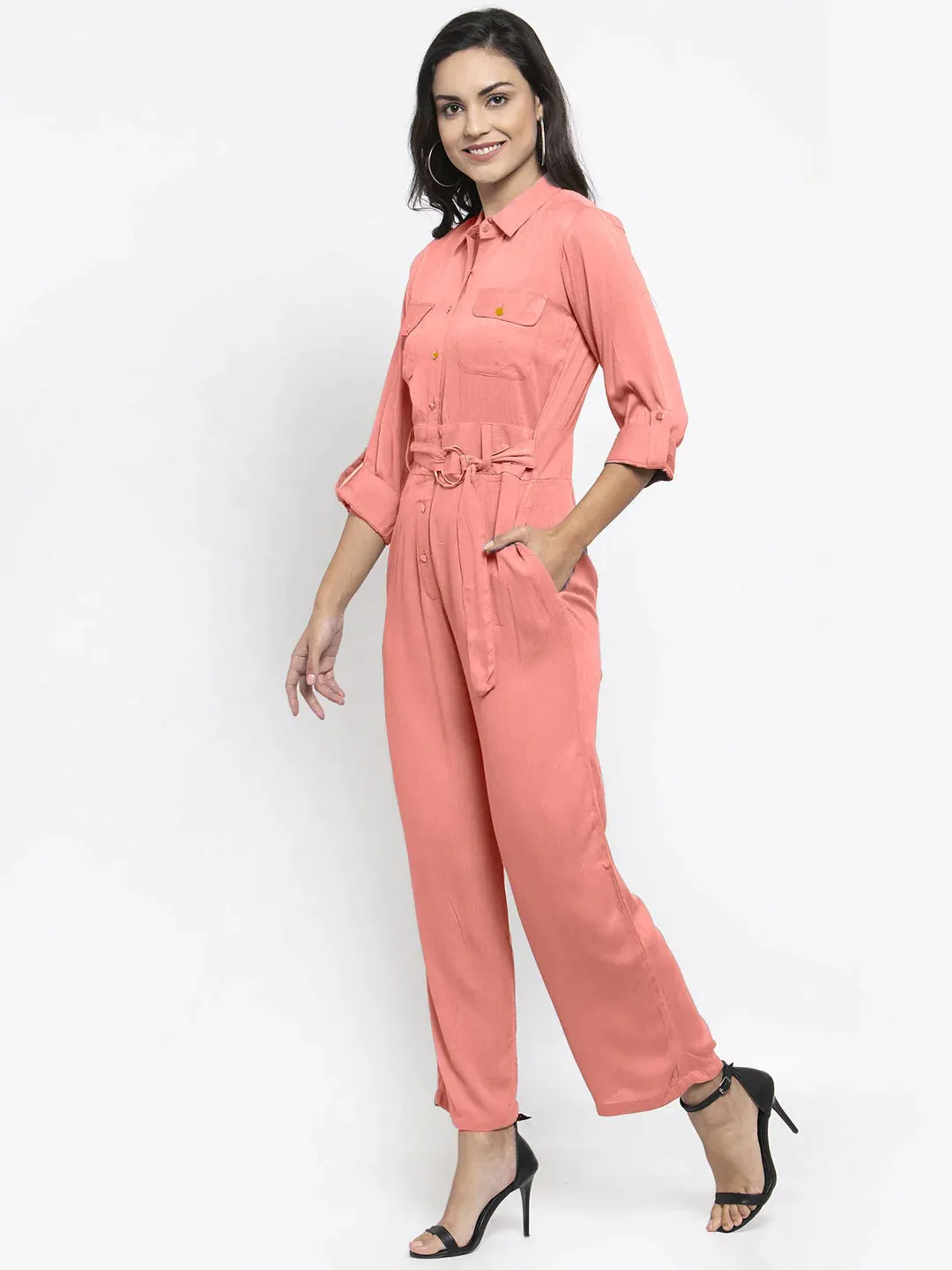 Women Peach Solid Jumpsuit