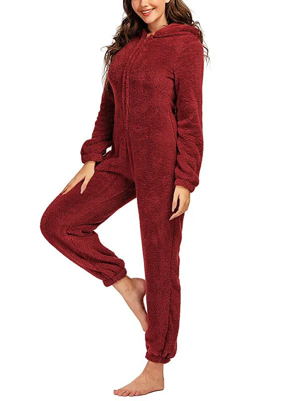 Zip Up Fleece Lounge Jumpsuit