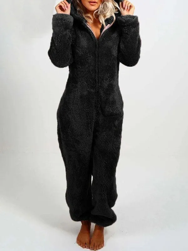 Zip Up Fleece Lounge Jumpsuit
