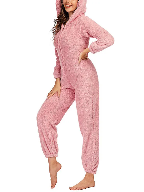 Zip Up Fleece Lounge Jumpsuit