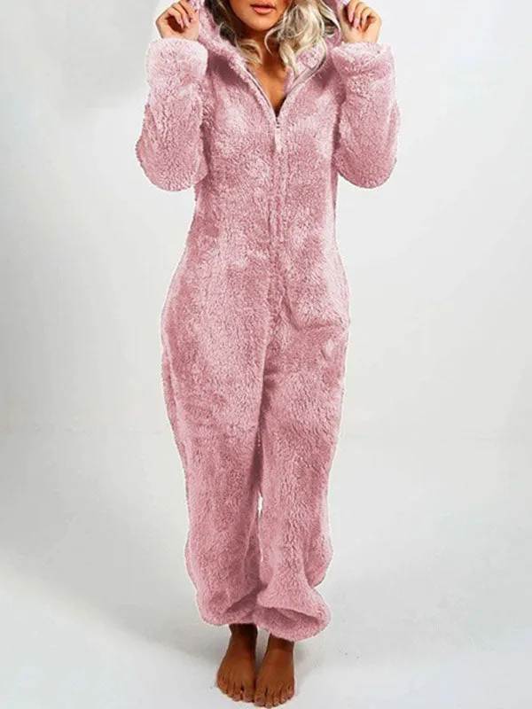 Zip Up Fleece Lounge Jumpsuit