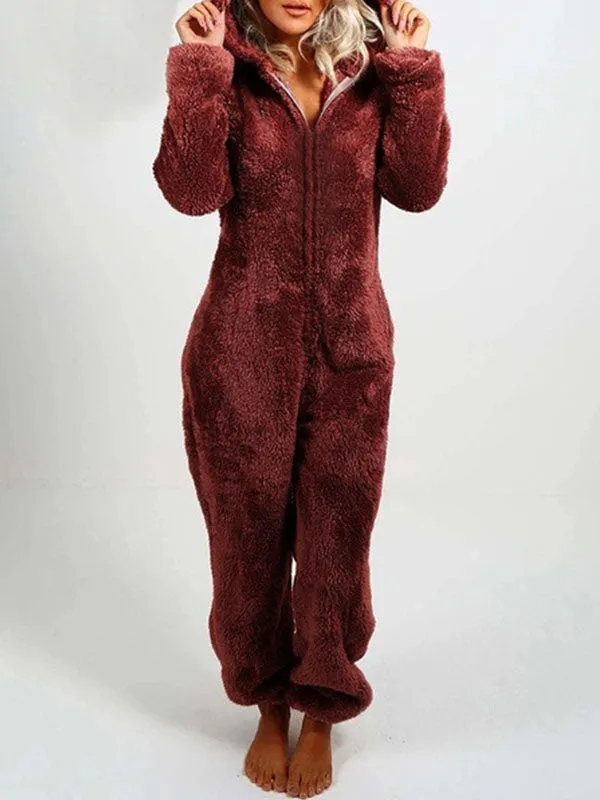 Zip Up Fleece Lounge Jumpsuit