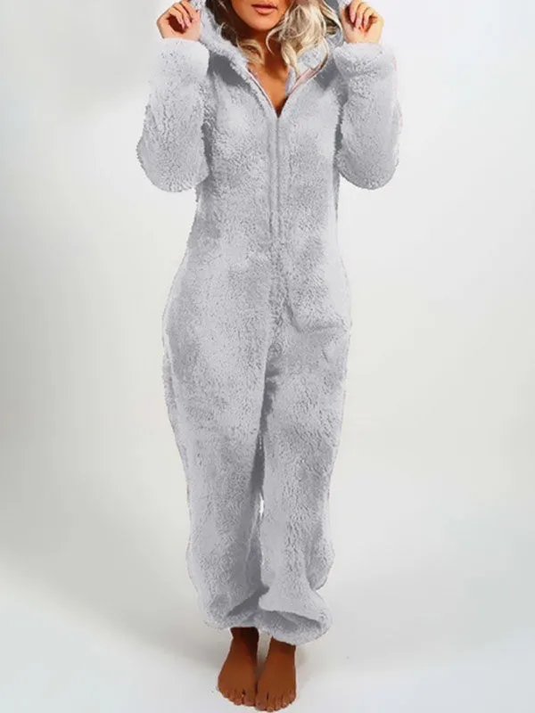 Zip Up Fleece Lounge Jumpsuit